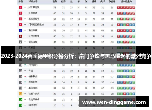 2023-2024赛季德甲积分榜分析：豪门争锋与黑马崛起的激烈竞争